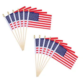 12 ШТ Американский флаг-палочка Флаг из полиэфирного волокна с палочкой-шестом Флаг для украшения праздничной вечеринки Мини Ручной флаг