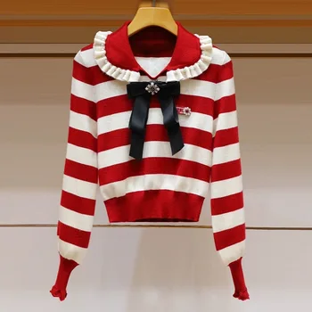 2023, Весенне-осенний пуловер, Свитер, Женская Корейская мода, воротник 