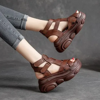 2023 Летние Новые Римские сандалии на высоком каблуке в стиле ретро, Женские крутые ботинки на платформе, Модная Маффиновая подошва