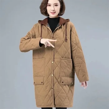 2023 Новая куртка с хлопковой подкладкой, женское зимнее пальто с капюшоном, Свободные повседневные Длинные теплые парки, пальто, женская зимняя одежда с подкладкой