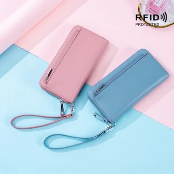 2023 Новый женский кошелек Rfid-противоугонная щетка в корейском стиле, модная и простая длинная сумка для паспорта из натуральной кожи, клатч