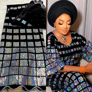 2023 Роскошное Крученое кружево, Африканская бархатная вышивка, Нигерийская отделка, Платья Для женщин, пайетки, ремесла, Швейная одежда, Ткань 5 ярдов