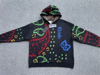 23SS Высокое качество 1: 1
 Жаккардовый свитер с рисунком Кешью, пуловер, Мужская Женская винтажная вязаная толстовка с капюшоном, технологичная одежда