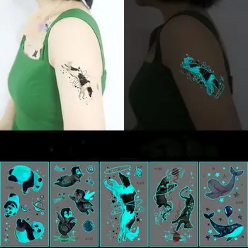2шт Индивидуальные сине-зеленые светящиеся наклейки с татуировками, милые мультяшные наклейки с изображением животных для подарка на День музыки