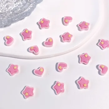 30 шт. подшитых 3D розовых звездочек-сердечек для нейл-арта, Кавайных аксессуаров, деталей для маникюра, декора, расходных материалов для украшения ногтей.