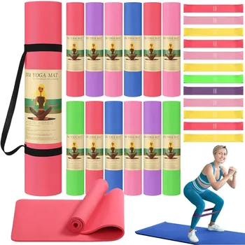 36 Упаковок ковриков для йоги, тренировочные ленты, ремни для переноски, коврики для йоги оптом, 68 x 24 дюйма, толщиной 6 мм, нескользящие для фитнеса