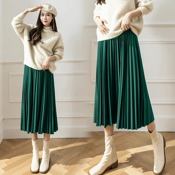 8458 # Осенне-зимние Корейские модные юбки для беременных в складку с эластичной талией на животе, свободная одежда для беременных, повседневная одежда для беременных