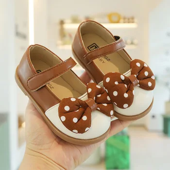 CAPSELLA KIDS/ Весенняя повседневная обувь в горошек с бантиком-бабочкой для маленьких девочек, Элегантные лоскутные туфли на плоской подошве, Размер 21-30