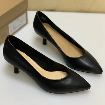 Elmsk 2023, Новые женские туфли на высоком каблуке, французские офисные дамы, Элегантные простые кожаные Удобные лоферы без застежки, женская обувь