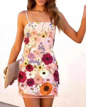 GY24055 Весна/Лето Новый Великолепный Темпераментный ремень с 3D цветочной вышивкой, Короткое платье, Маленькое платье