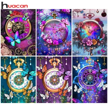 Huacan 5D Алмазная живопись Бабочка Часы Набор для вышивания Крестом Животные Мозаика Хобби и Рукоделие Украшение дома