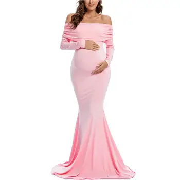 Liu & Qu Платье для фотосессии для беременных с открытыми плечами, платье для беременных с длинным рукавом и рюшами, платье для фотосессии в Душе ребенка, платье для беременных