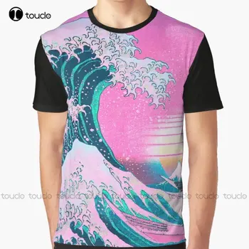 Vaporwave Эстетическая футболка Great Wave Off Kanagawa Retro Sunset с графическим рисунком, футболки с цифровой печатью, уличная одежда Xxs-5Xl Унисекс