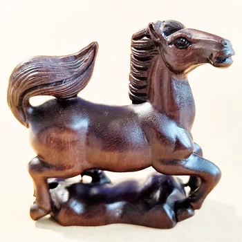 Y8646 - 20-летний 2,5-дюймовый нэцкэ ручной работы из черного и железного дерева - Красивый конь