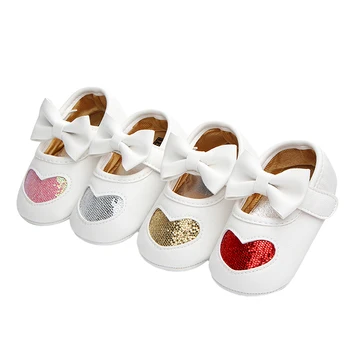 Балетки Mary Jane для маленьких девочек на плоской подошве, нескользящие туфли принцессы в виде сердца с блестками, детская кроватка, детская обувь