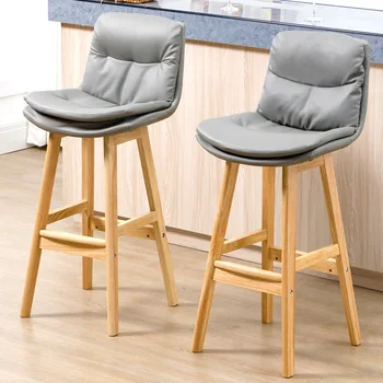 Барный стул из массива дерева, современный минималистичный кожаный барный стул, легкий роскошный домашний барный стул, дизайнерский высокий табурет для ног, барный стул