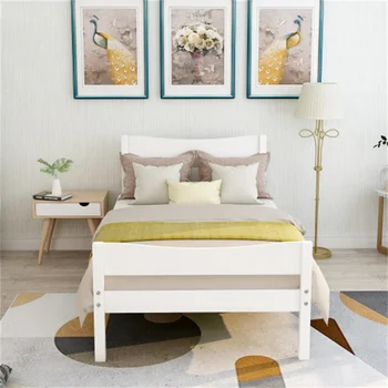 Белая Двухразмерная деревянная кровать-платформа с изголовьем и деревянной планкой-опорой Прочная И долговечная, простая в сборке мебель для спальни