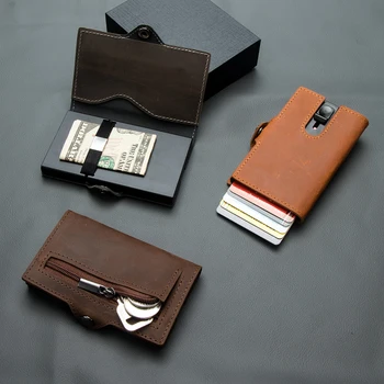 Бесплатная доставка Тонкий алюминиевый кошелек Держатель для кредитных карт Мини смарт-кошелек с RFID-блокировкой Автоматический всплывающий чехол для банковских карт