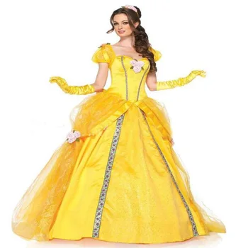 Взрослый Желтый костюм принцессы Белль на Хэллоуин Красавица и Чудовище Косплей Вечеринка Маскарад Белл Придворная Королева Роли Костюм