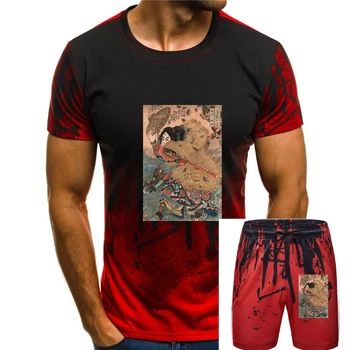 Винтажная подарочная футболка премиум-класса с изображением японского воина-самурая 1800 года.