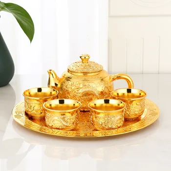 Винтажный набор для чая и вина, Европейский золотой чайный сервиз высокого класса, маленький набор, чайник с драконом и фениксом, чайная чашка, подарочный набор для вручения подарков