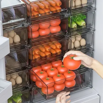 Выдвижной ящик для хранения холодильника, Корзина для хранения свежих фруктов и овощей, Штабелируемый органайзер для холодильника, коробка для кухонной кладовой, шкафчик для одежды