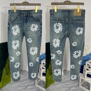 Высококачественные узкие джинсы с вышивкой ручной работы