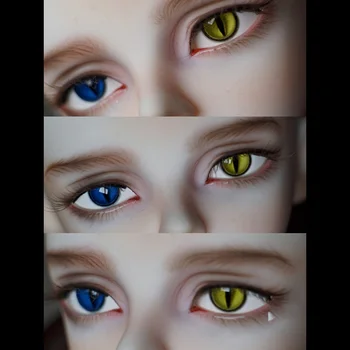 глаза из смолы 12 мм/14 мм, сине-желтое глазное яблоко куклы, Кошачьи глаза, Аксессуары для куклы 1/6 1/4 BJD, глазное яблоко ручной работы.