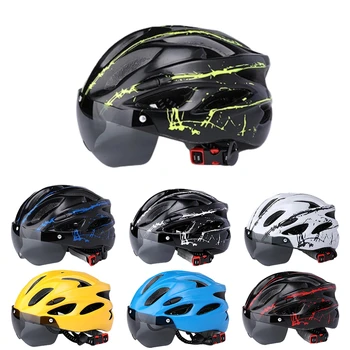 Гоночный велосипедный шлем с нейлоновым ремешком, MTB Велосипедный шлем, Ветрозащитные очки, Дышащие, регулируемые, Прочные для наружного снаряжения