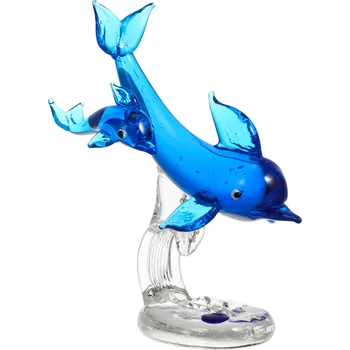 Двойная стеклянная статуэтка дельфина с основанием, Выдувная морская статуя, Животные, Пресс-папье, Скульптура для украшения стола