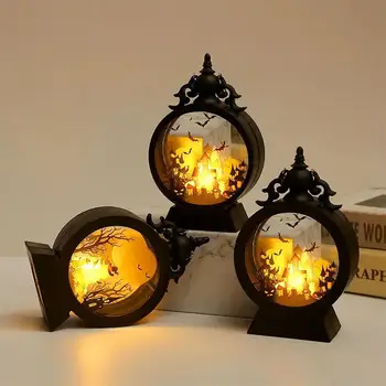Декоративная лампа в виде тыквенного замка на Хэллоуин, имитирующая Пламя Ведьмы, Светодиодный светильник, Маленький Ручной фонарь для декора стола на Хэллоуин, B4S6