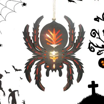 Деревянная лампа-паук Светодиодная подвеска в виде паука Украшение для Хэллоуина Без деформации Принадлежности для украшения веранды, патио, бара и сада