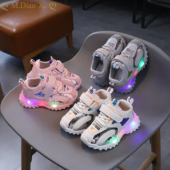 Детская обувь, Повседневная обувь со светодиодной подсветкой, Весна 2023, Новая спортивная обувь для девочек, Светящаяся обувь из дышащей сетки для мальчиков, Студенческие кроссовки