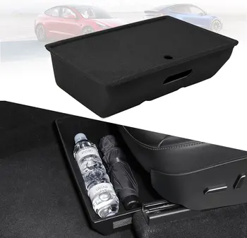 Для Tesla Model Y с крышкой, органайзером, держателем ящика, мусорным ведром для автомобиля, ящиком для хранения под сиденьем, скрытым ящиком для хранения