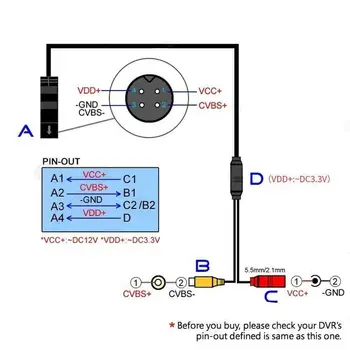 Жгут проводов Жгут проводов сигнала камеры 4-контактный автомобильный разъем для подключения CVBS RCA к разъему питания камеры заднего вида Жгут проводов