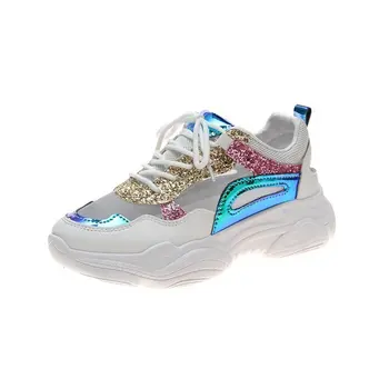 Женская обувь Shanpa 2023, Новая Дышащая Однотонная обувь Из Сетки С Цветными Блоками, Студенческая обувь На Толстой подошве, Спортивная обувь Zapatillas Mujer