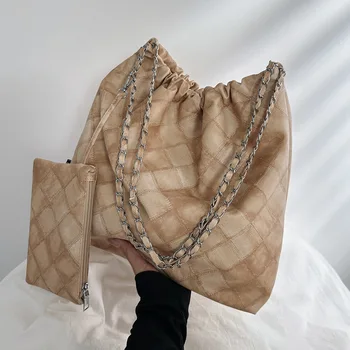 Женская сумка, клетчатая сумка на цепочке, сумка-мессенджер через плечо, сумка-мешок из мягкой искусственной кожи, модные сумки, дизайнерская сумка-кошелек
