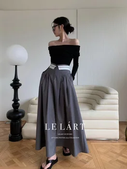 Женские длинные плиссированные юбки с высокой талией, макси, корейский дизайн, модные элегантные юбки