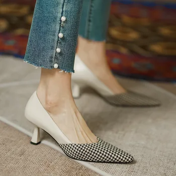 Женские клетчатые туфли на шпильке с острым носком, элегантные женские дизайнерские туфли на каблуках, женские вечерние туфли, женские роскошные женские туфли-лодочки 2023