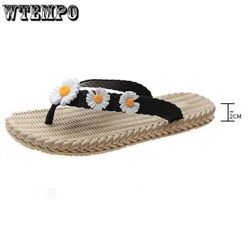 Женские летние шлепанцы WTEMPO, нескользящая верхняя одежда для пляжного отдыха с маленькой маргариткой, шлепанцы на плоской подошве, легкие женские сандалии