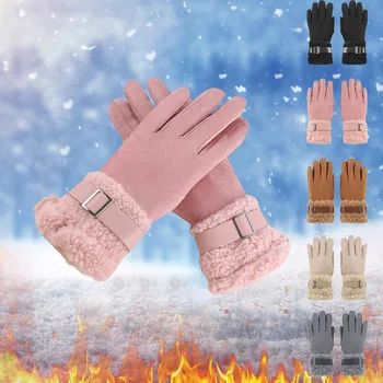 Женские повседневные перчатки с вышивкой снеговика на весь палец, зимние теплые перчатки, особенности: