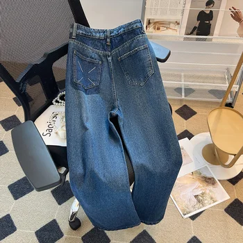 Женские свободные синие джинсы с высокой талией, летние Новые шикарные модные брюки в уличном стиле, женские прямые джинсовые брюки-трубочки