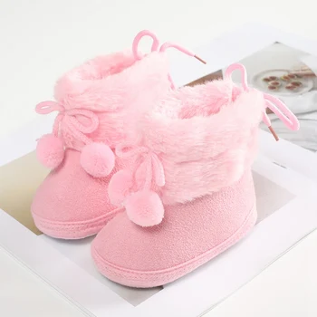 Зимние меховые ботинки Baywell - обувь для первых прогулок на мягкой подошве для маленьких девочек 0-18 месяцев