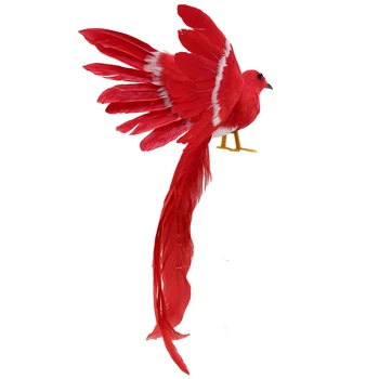 Искусственные птичьи перья, Пластиковая фигурка, Пейзажный орнамент, Садовый декор, Рождественские поделки - # 3 (красный хвост), 28 * 5 * 3 см