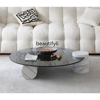 Итальянский минималистичный круглый чайный столик Мраморный Чайный столик из термоклеящегося стекла с рябью на воде
