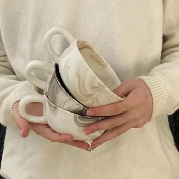 Керамическая кружка в скандинавском стиле Ins с пухлым рисунком, Кофейная чашка, миска для овсянки, молока, Большая керамическая кружка, чашки для завтрака