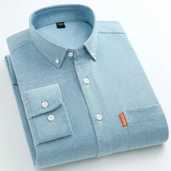 Классическая мужская рубашка из 100% хлопчатобумажной ткани Оксфорд, Дышащая удобная носимая модная повседневная социальная спортивная мужская одежда