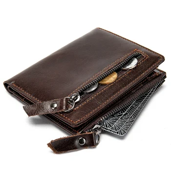 Кожаный мужской кошелек из натуральной кожи, портмоне для мужчин, держатель кредитной карты, тонкий кошелек на молнии для денег, подарок для мужчин, мужской тонкий кошелек