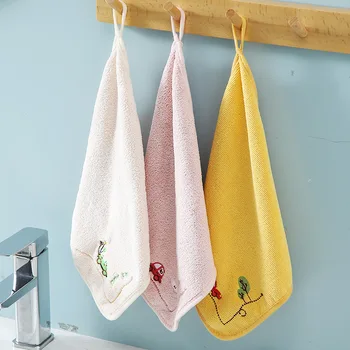 Коралловое бархатное полотенце для рук, детское маленькое полотенце с мультяшным рисунком, Квадратное полотенце, впитывающие носовые платки для ванной и кухни без волос