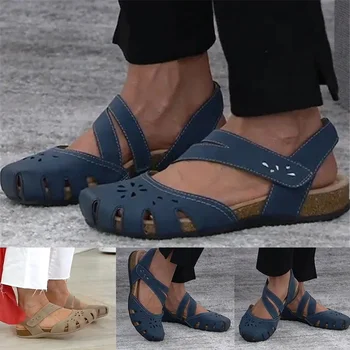 Летние женские ортопедические сандалии с открытым носком, Винтажные нескользящие Дышащие Кожаные повседневные женские туфли на платформе в стиле ретро, сандалии